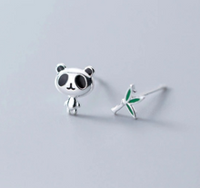 Load image into Gallery viewer, Panda and Bamboo Uneven Earrings