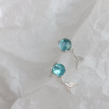 Load image into Gallery viewer, Blue Crystal Minimalist Silver Mermaid Stud Earrings