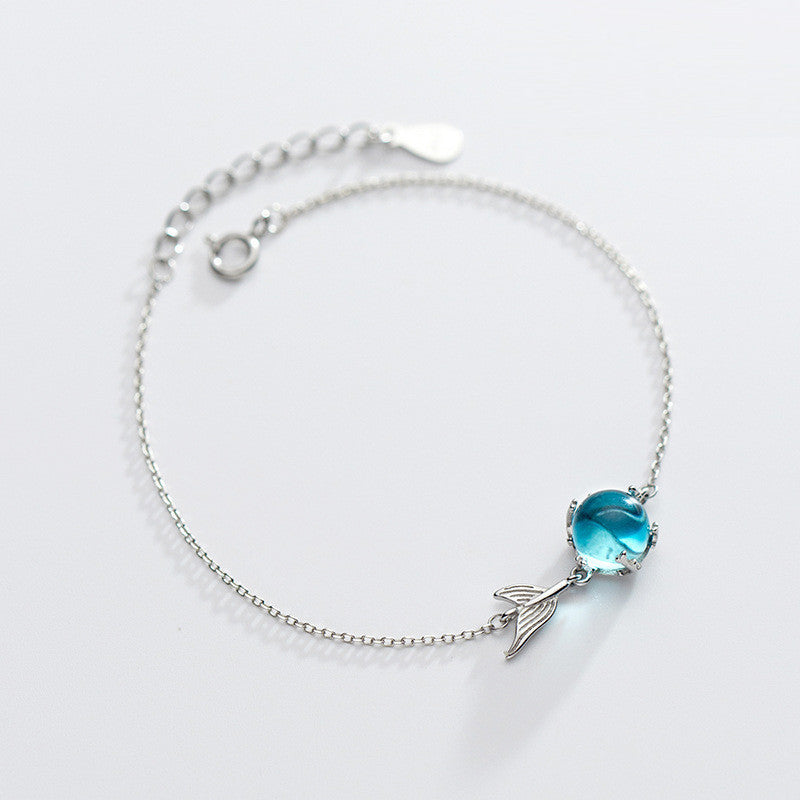 Blue Crystal Sterling Silver Mermaid Bracelet