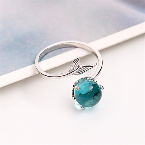 Blue Crystal Sterling Silver Mermaid Tail Ring