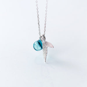 Blue Crystal Sterling Silver Mermaid Necklace