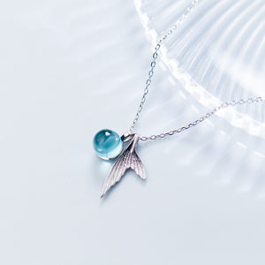 Blue Crystal Sterling Silver Mermaid Necklace