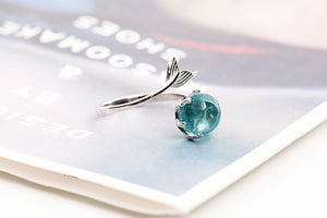 Blue Crystal Sterling Silver Mermaid Tail Ring