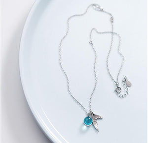 Blue Crystal Sterling Silver Mermaid Necklace