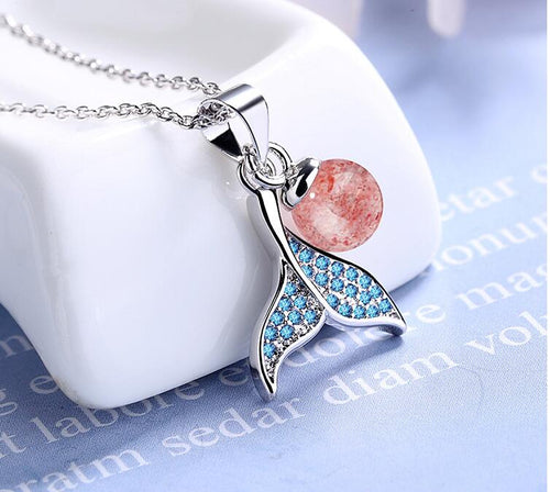 Pink Crystal Sterling Silver Blue Mermaid Necklace