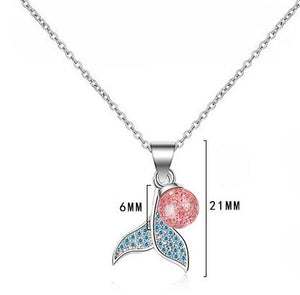 Pink Crystal Sterling Silver Blue Mermaid Necklace