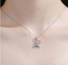 Load image into Gallery viewer, Pink Crystal Sterling Silver Blue Mermaid Necklace