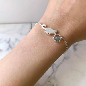 Cat Moonstone Silver Bracelet