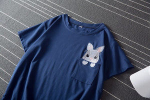 Embroidered Rabbit Bunny Pocket Tee