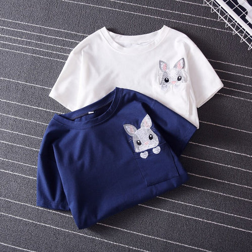 Embroidered Rabbit Bunny Pocket Tee