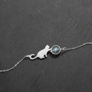 Cat Moonstone Silver Bracelet