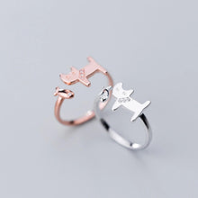 Load image into Gallery viewer, Minimalist Cat and Fish Bone Silver Ring