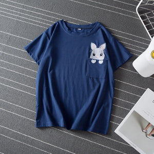 Embroidered Rabbit Bunny Pocket Tee