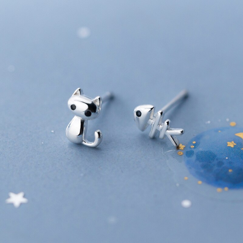 Cat and Fish Bone Pair Earring