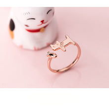 Load image into Gallery viewer, Minimalist Cat and Fish Bone Silver Ring