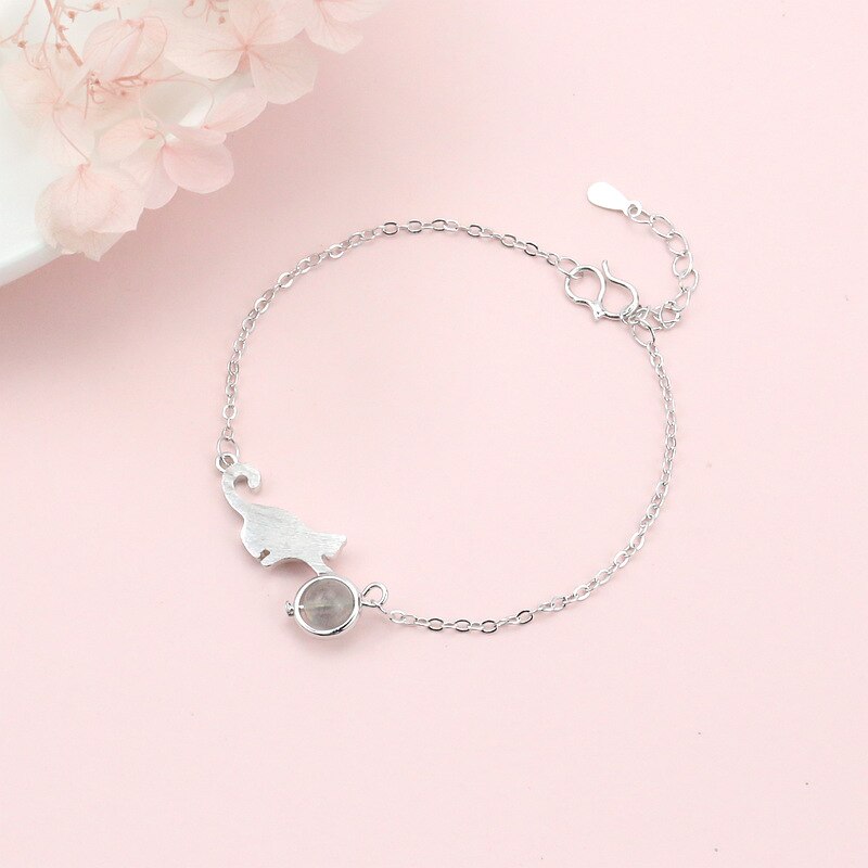 Cat Moonstone Silver Bracelet