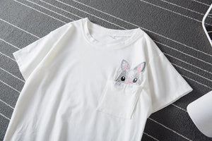 Embroidered Rabbit Bunny Pocket Tee