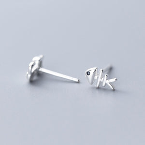 Cat and Fish Bone Pair Earring