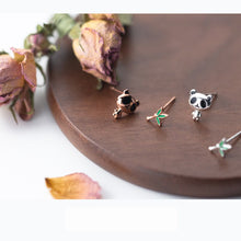 Load image into Gallery viewer, Panda and Bamboo Uneven Earrings