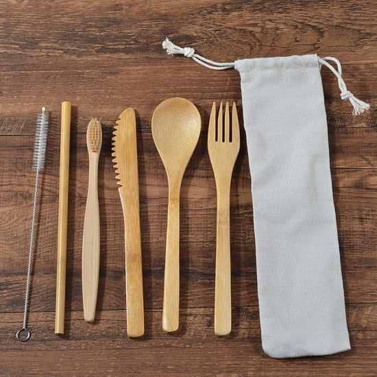 Eco-friendly, Reusable Bamboo Travel & Cutlery Pack